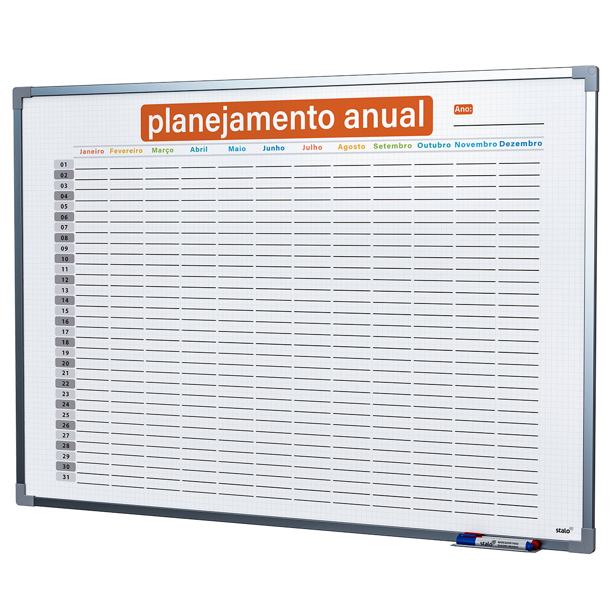 Lousa Quadro Planner Quadriculado Planejamento Anual Moldura MDF Alumínio Soft
