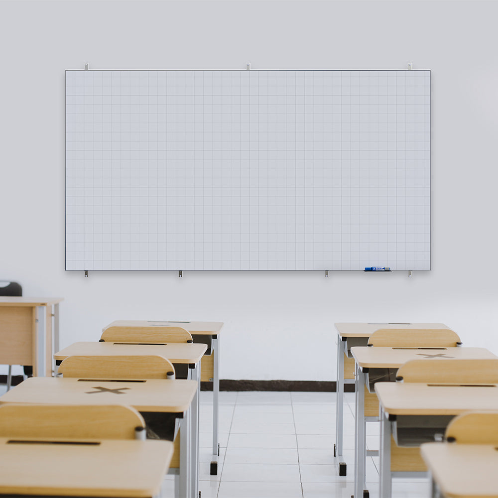 Lousa Quadro Branco Fórmica Modular Quadriculada Moldura de Alumínio Borderless