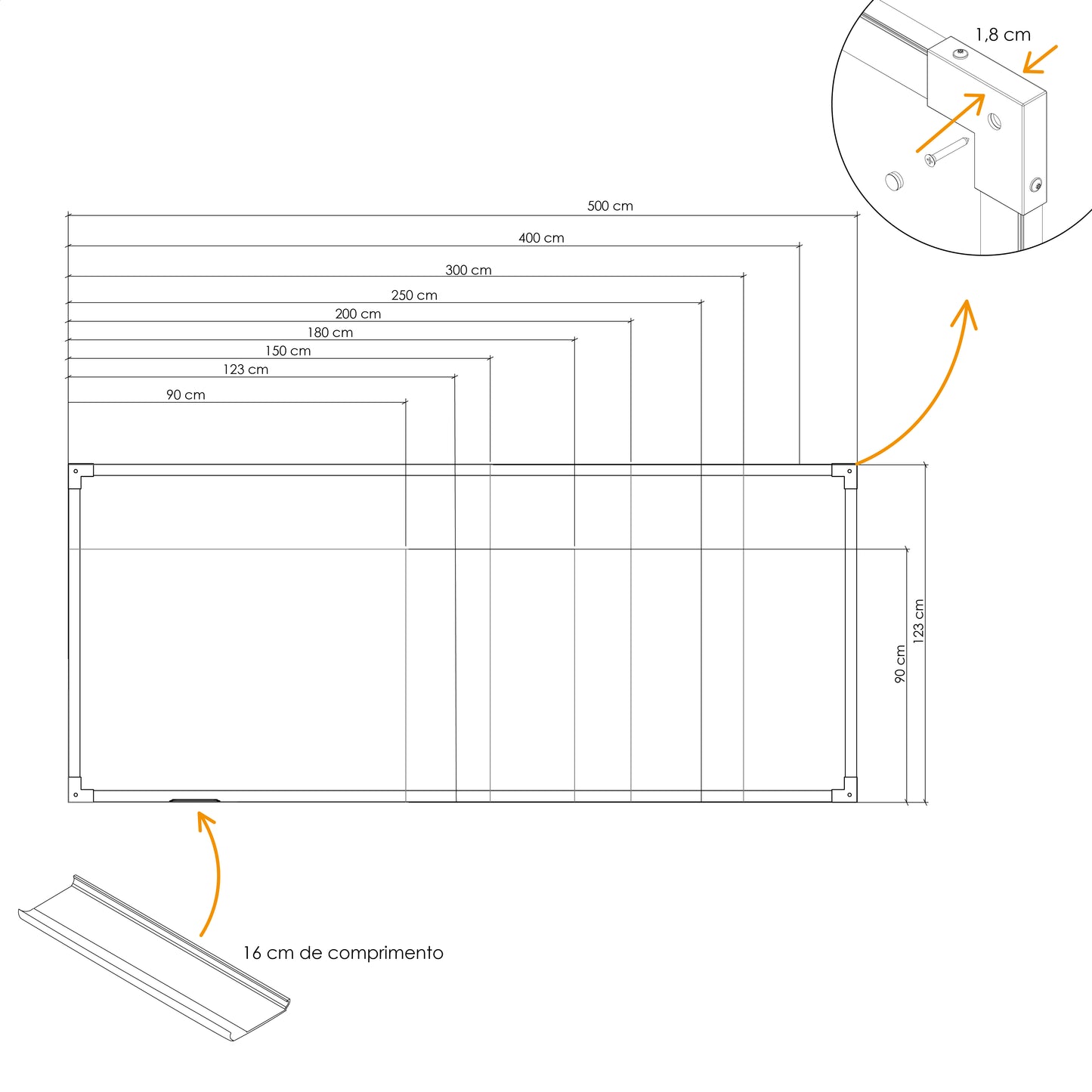 Quadro Branco Magnético Aço Alumínio Prime  MDF 9 mm