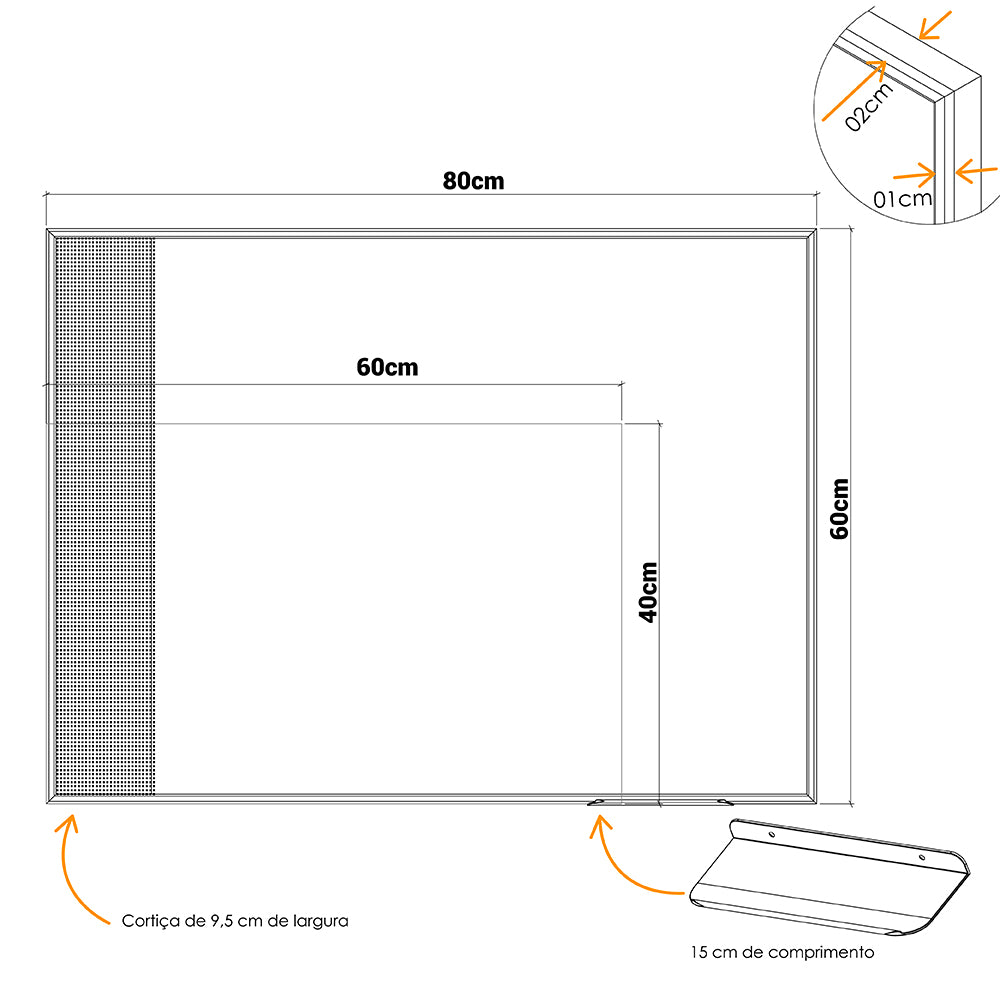 Quadro Branco UV com Cortica MDF revestido Branco FIT