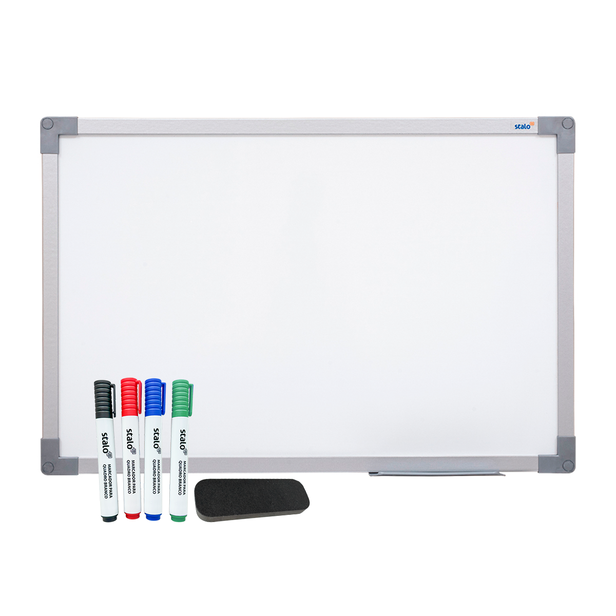 Lousa Quadro Branco UV Moldura MDF Revestido Cor Alumínio Soft + Canetas e Apagador