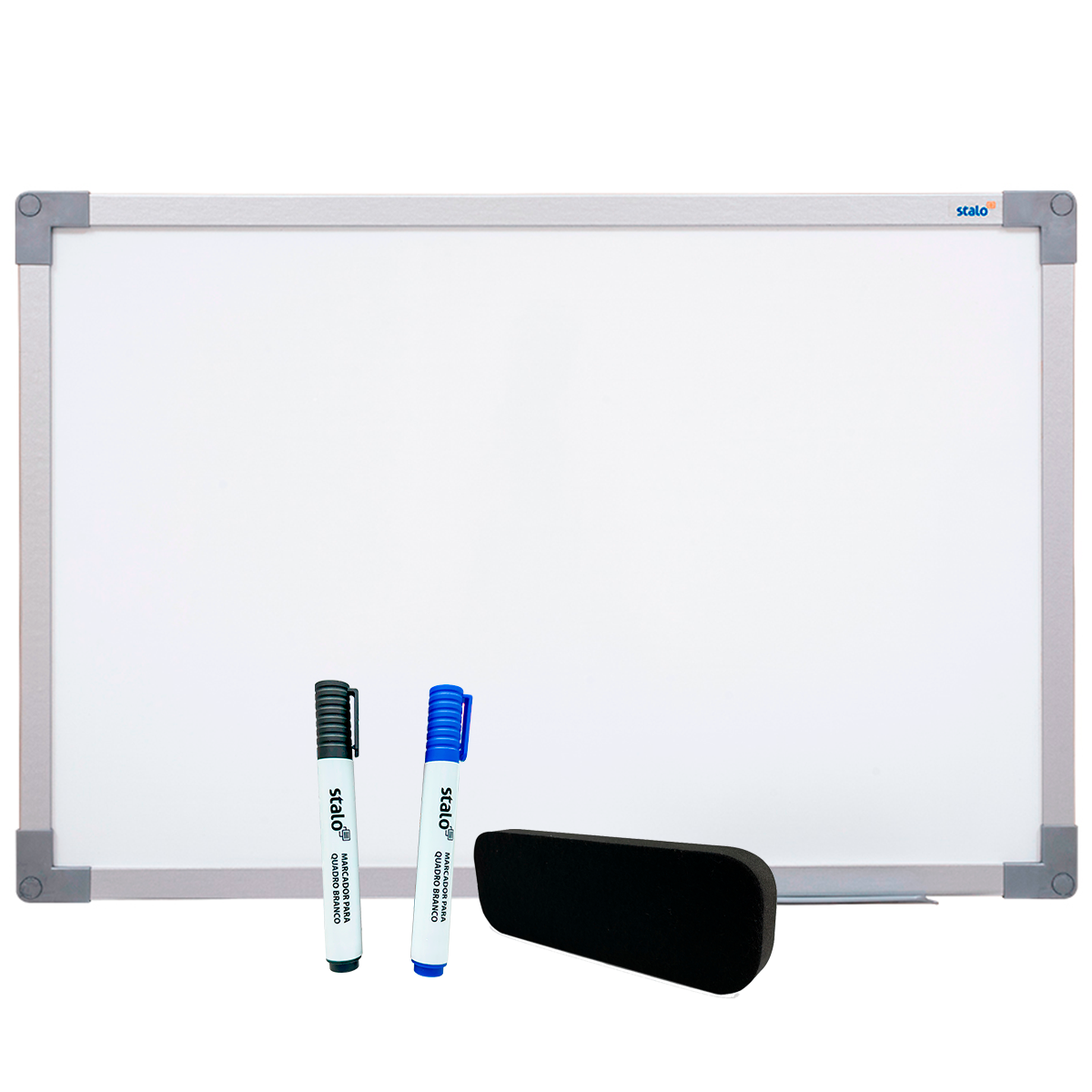 Lousa Quadro Branco UV Moldura MDF Revestido Cor Alumínio Soft + Canetas e Apagador