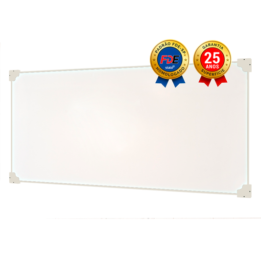 Lousa Quadro Branco de Porcelana Magnético Padrão FDE QB-03 Moldura de ABS