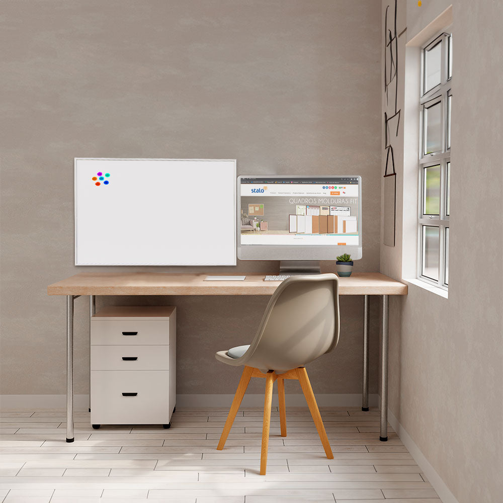 Lousa Quadro Branco Magnético Aço Galvanizado Moldura MDF Branco FIT