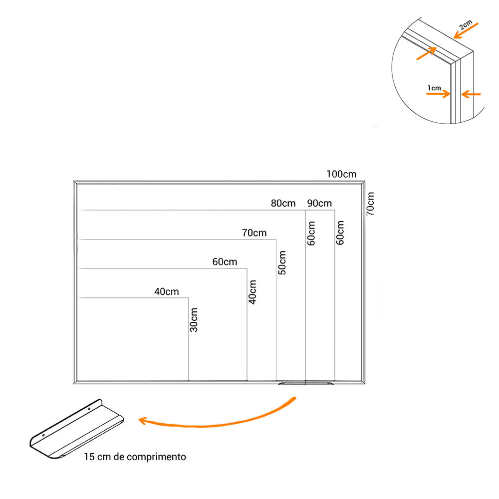 Lousa Quadro Branco Magnético Aço Galvanizado Moldura MDF Branco FIT