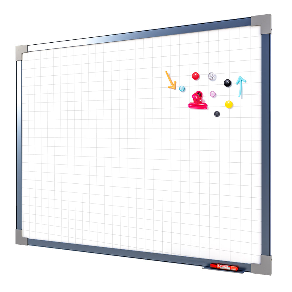 Lousa Quadro Branco Magnético Quadriculado Fórmica Moldura de Alumínio PRIME
