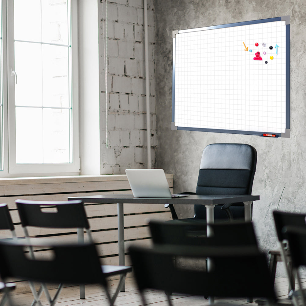 Lousa Quadro Branco Magnético Quadriculado Fórmica Moldura de Alumínio PRIME