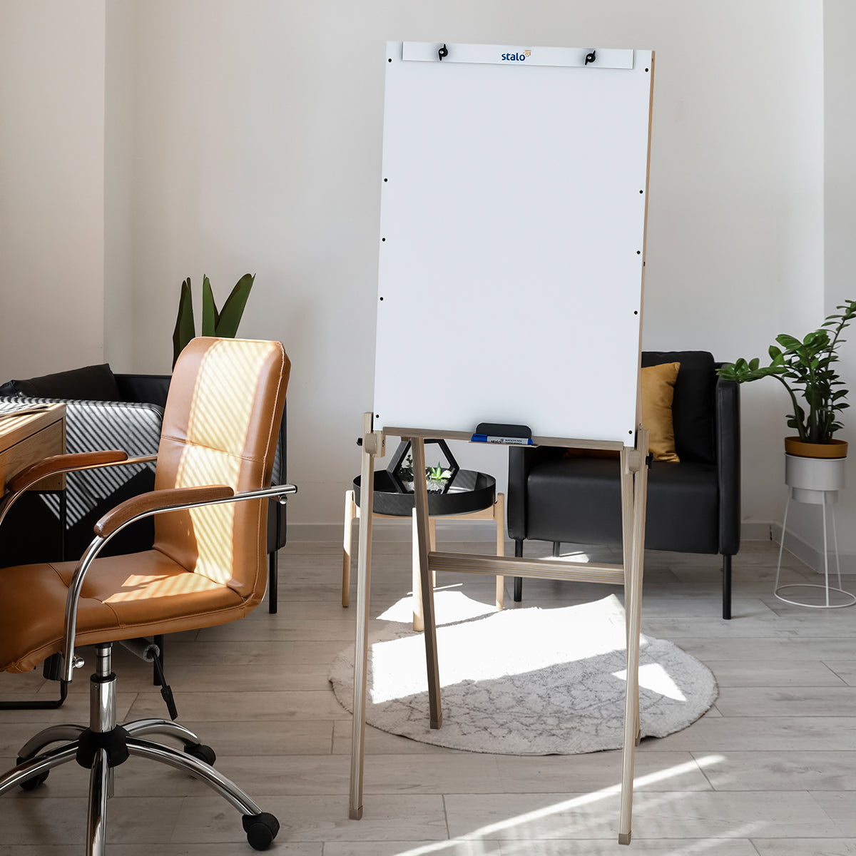 Flip Chart Lousa Quadro Branco Dobrável MDF Carvalho