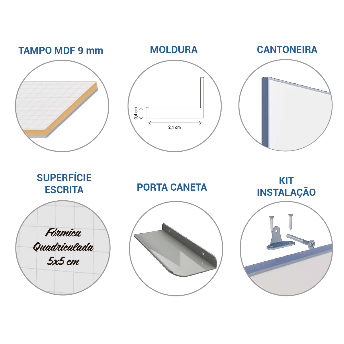 Lousa Quadro Branco Fórmica Modular Quadriculada Moldura de Alumínio Borderless