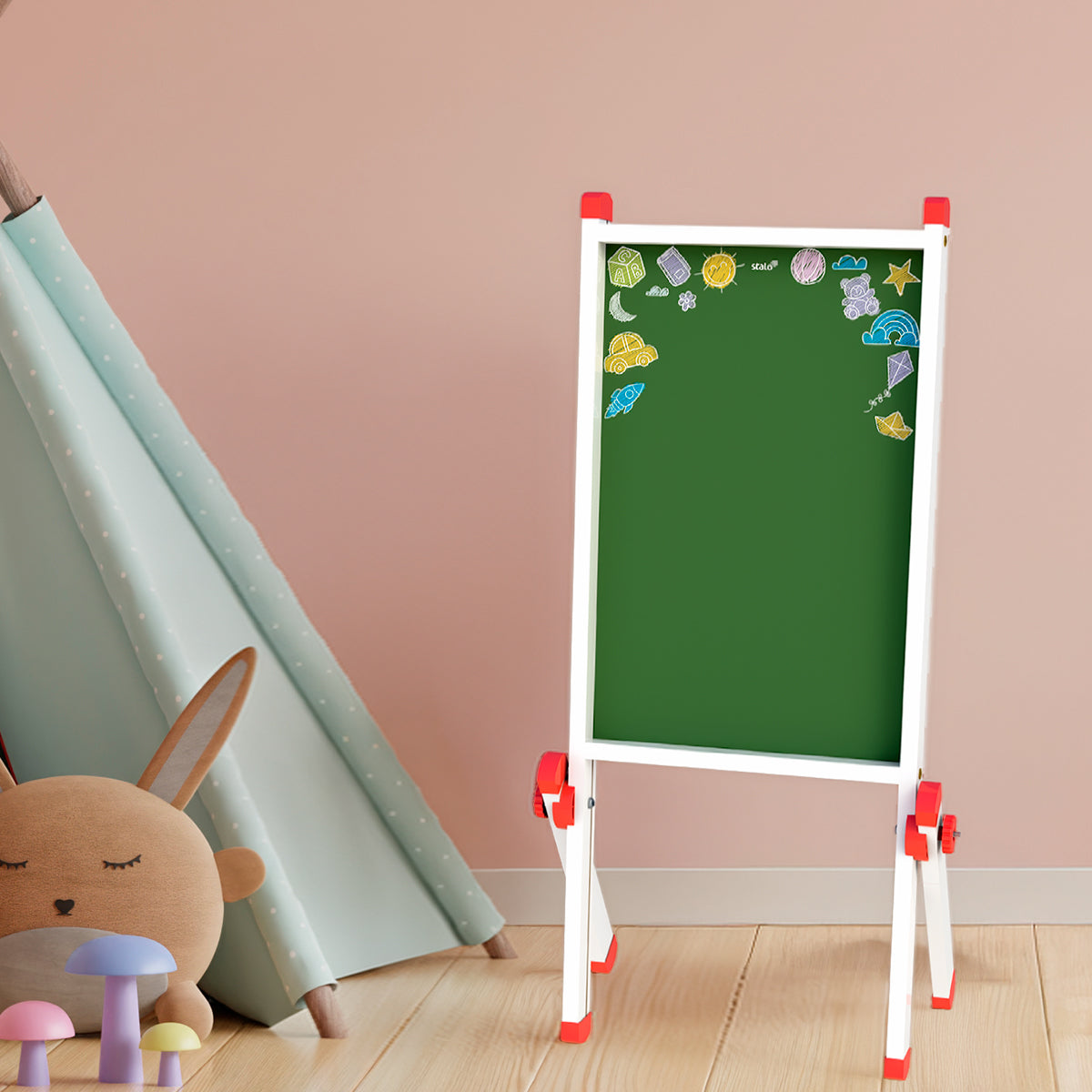 Lousinha Infantil Quadro Verde Cavalete Articulado + Giz Colorido e Apagador