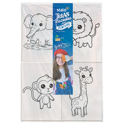 Kit Telas de Pintura Riscadas com Animais para Pintar