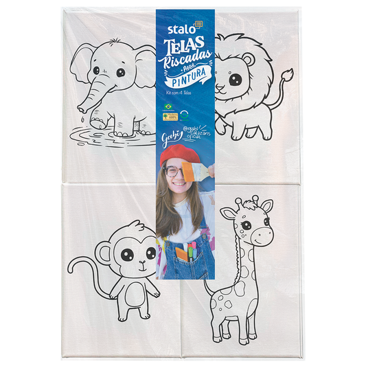 Kit Telas de Pintura Riscadas com Animais para Pintar