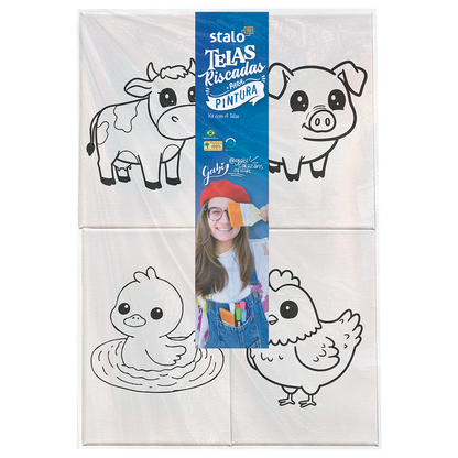 Kit Telas de Pintura Riscadas com Animais para Pintar