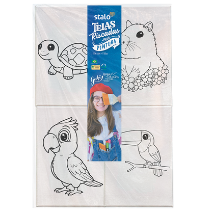 Kit Telas de Pintura Riscadas com Animais para Pintar