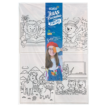 Kit Telas de Pintura Riscadas com Animais para Pintar