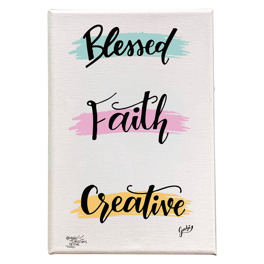 Quadro Decorativo Canvas Palavras Motivacionais Blessed, Faith, Creative