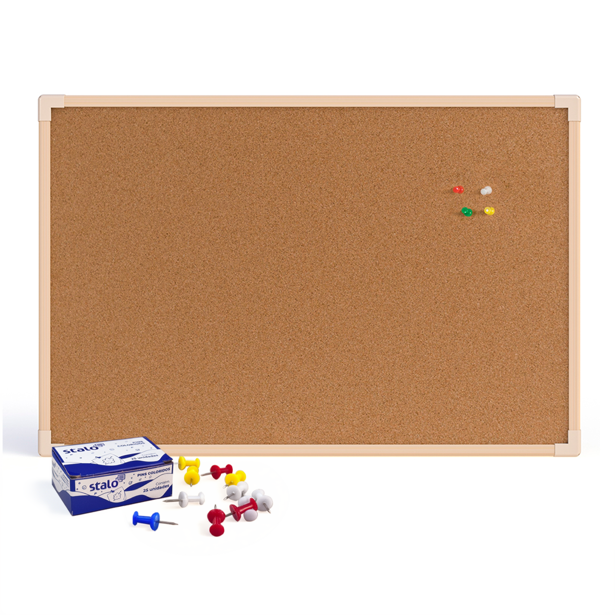 Quadro de Aviso Cortiça para Mural de Avisos Moldura MDF Carvalho NEO + 25 Alfinetes