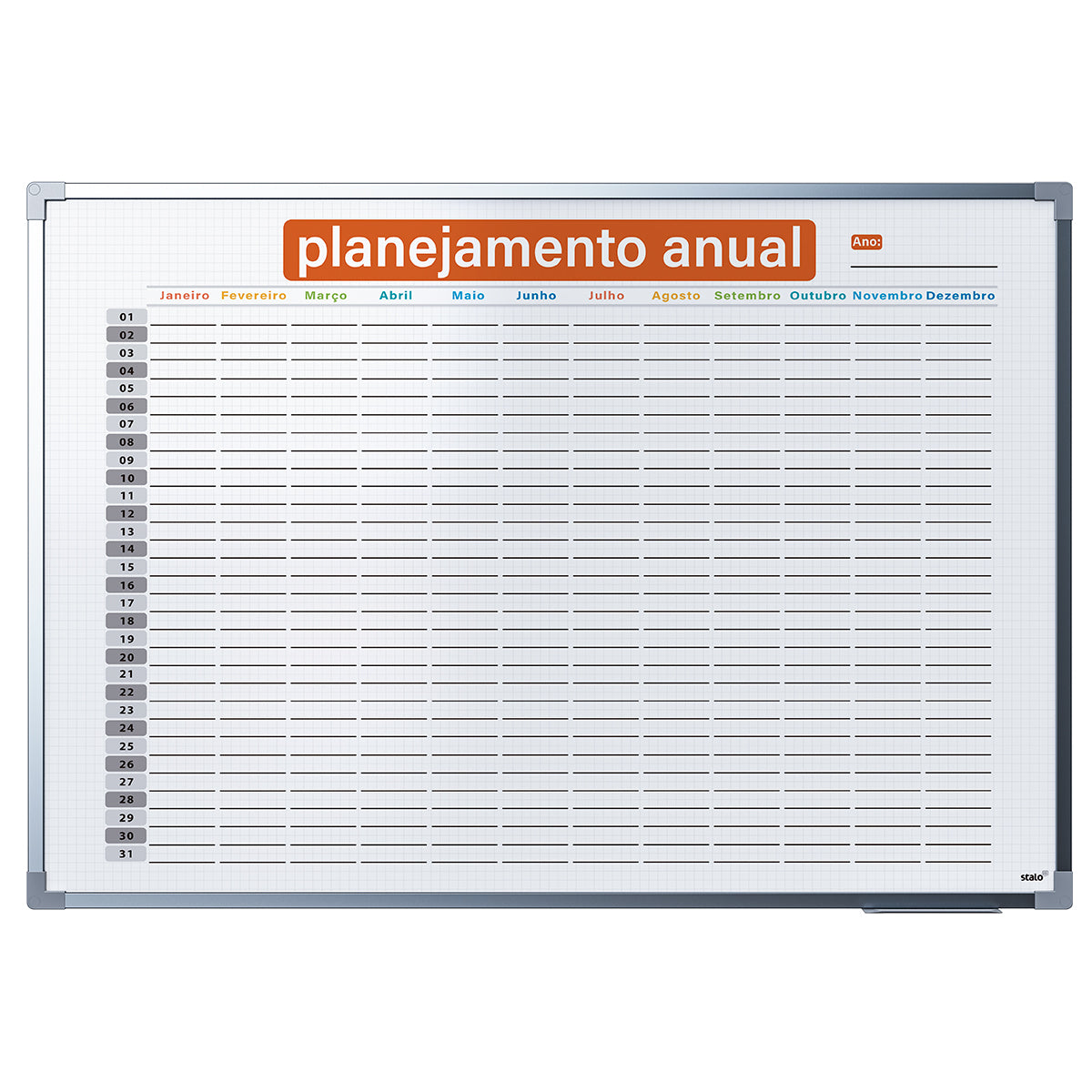 Lousa Quadro Planner Quadriculado Planejamento Anual Moldura MDF Alumínio Soft