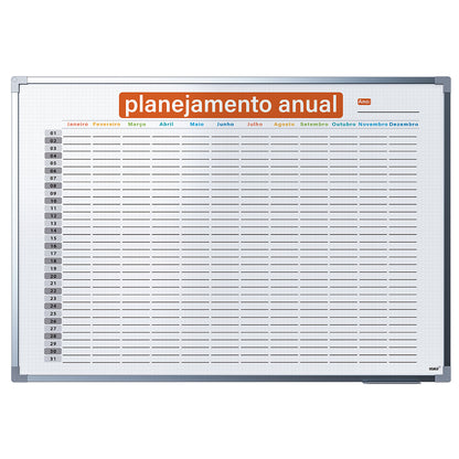 Lousa Quadro Planner Quadriculado Planejamento Anual Moldura MDF Alumínio Soft