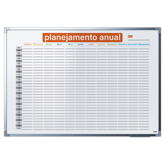 Lousa Quadro Planner Quadriculado Planejamento Anual Moldura MDF Alumínio Soft