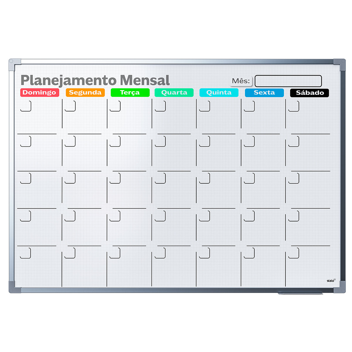 Lousa Quadro Planner Quadriculado Planejamento Mensal Moldura MDF Alumínio Soft