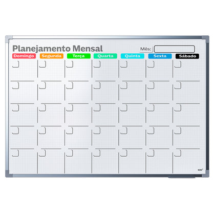 Lousa Quadro Planner Quadriculado Planejamento Mensal Moldura MDF Alumínio Soft