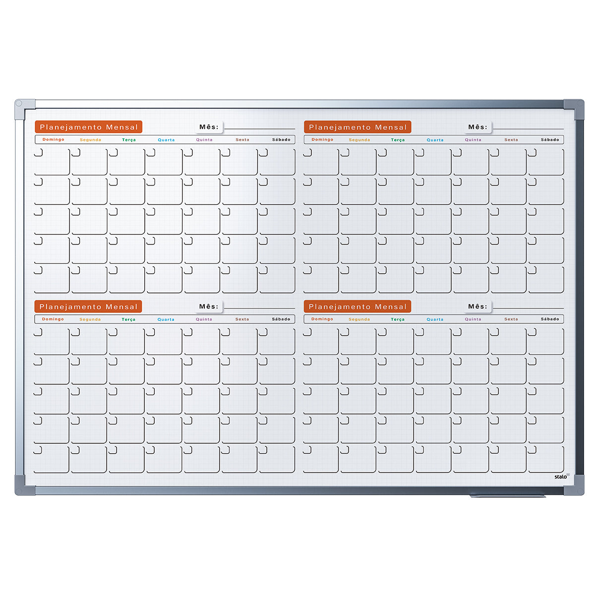 Lousa Quadro Planner Quadriculado Planejamento Quadrimestral Moldura MDF Alumínio Soft