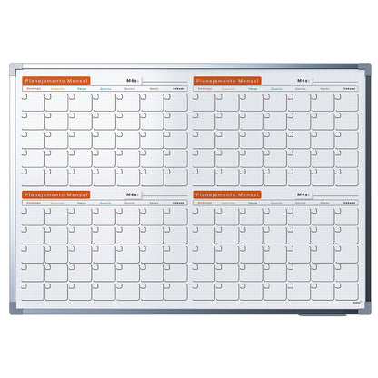 Lousa Quadro Planner Quadriculado Planejamento Quadrimestral Moldura MDF Alumínio Soft