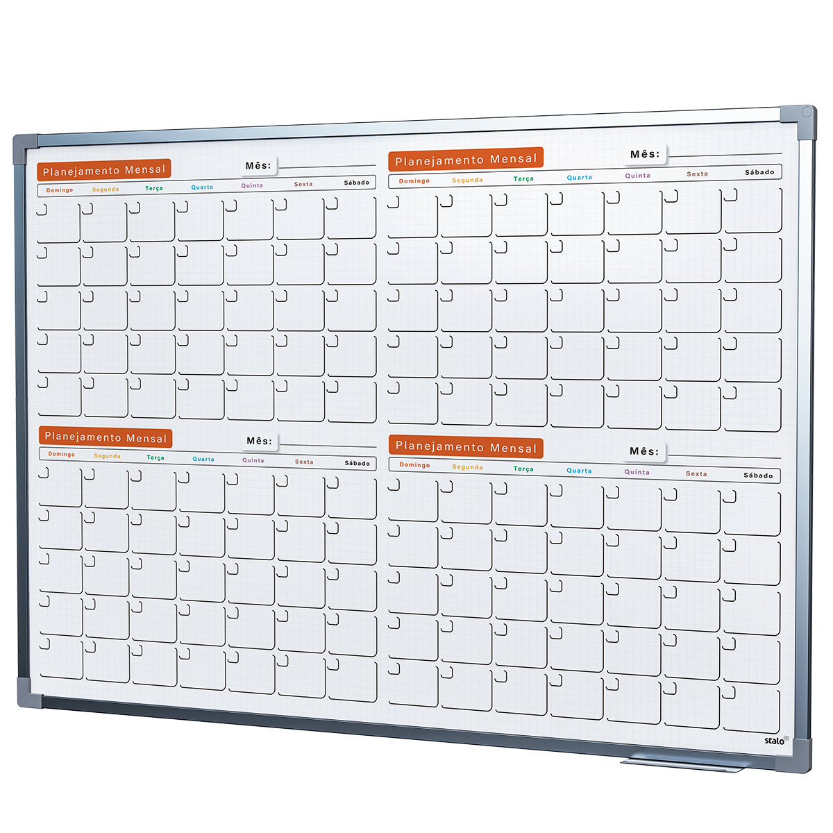 Lousa Quadro Planner Quadriculado Planejamento Quadrimestral Moldura MDF Alumínio Soft
