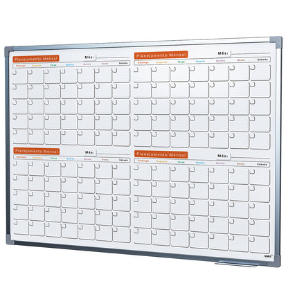 Lousa Quadro Planner Quadriculado Planejamento Quadrimestral Moldura MDF Alumínio Soft