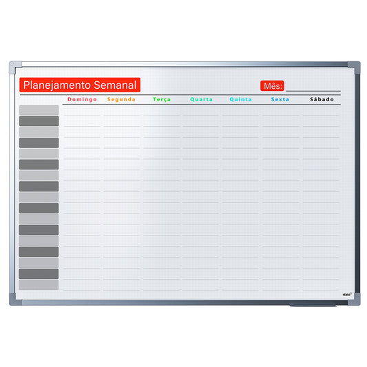 Lousa Quadro Planner Quadriculado Planejamento Semanal Moldura MDF Alumínio SOFT