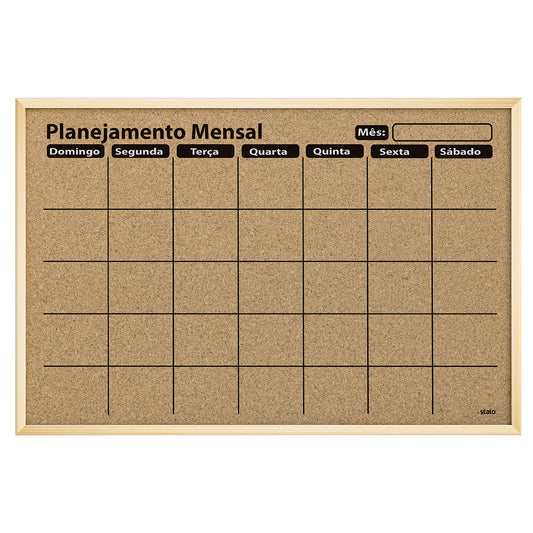 Quadro Planner Cortiça Planejamento Mensal Moldura MDF Revestido Carvalho