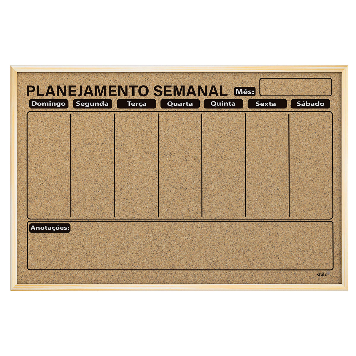 Quadro Planner Cortiça Planejamento Semanal Moldura MDF Revestido Carvalho NEO