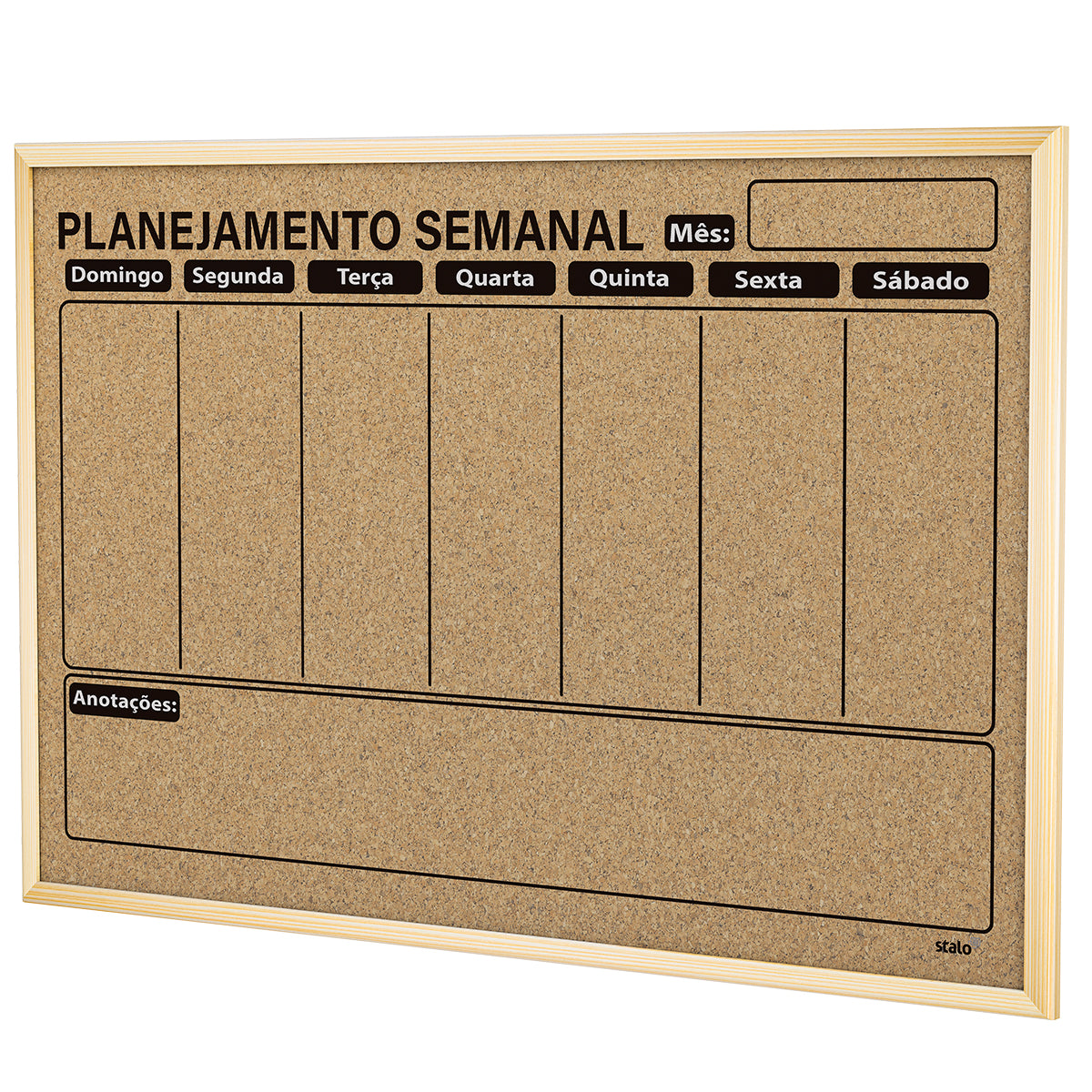 Quadro Planner Cortiça Planejamento Semanal Moldura MDF Revestido Carvalho NEO