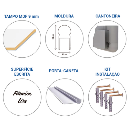 Lousa Quadro Branco Fórmica Moldura de Alumínio A 3 mm