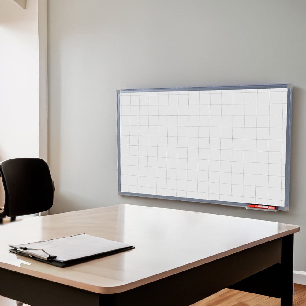 Lousa Quadro Branco Quadriculado Fórmica Moldura de Alumínio A 3 mm
