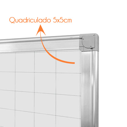 Lousa Quadro Branco Quadriculado Fórmica Moldura de Alumínio A 3 mm