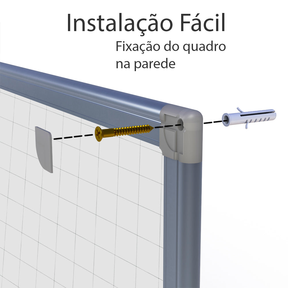 Lousa Quadro Branco Quadriculado Fórmica Moldura de Alumínio A 3 mm