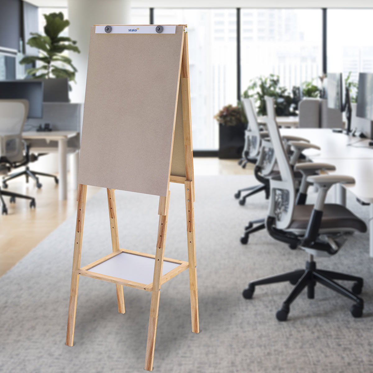 Flip Chart Lousa Quadro Branco Duplo Compact Line 2 em 1 MDF Carvalho
