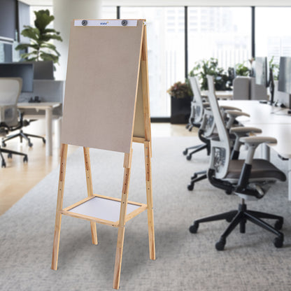 Flip Chart Lousa Quadro Branco Duplo Compact Line 2 em 1 MDF Carvalho
