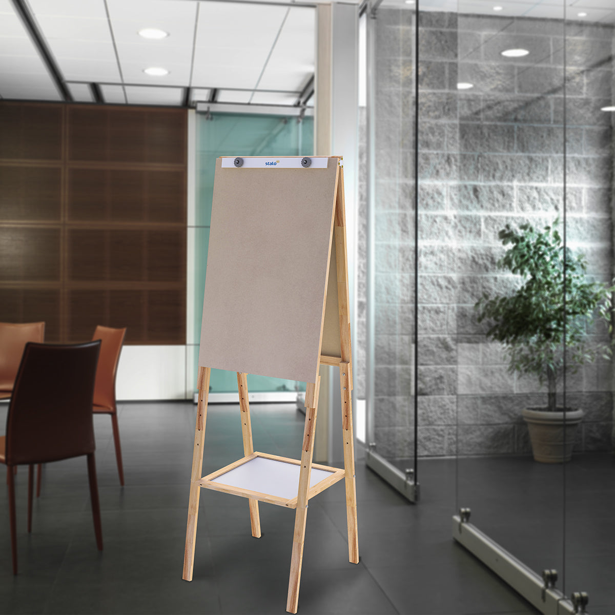 Flip Chart Lousa Quadro Branco Duplo Compact Line 2 em 1 MDF Carvalho