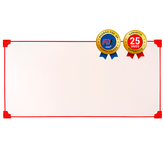 Lousa Quadro Branco de Porcelana Magnético Padrão FDE QB-02 Moldura de ABS