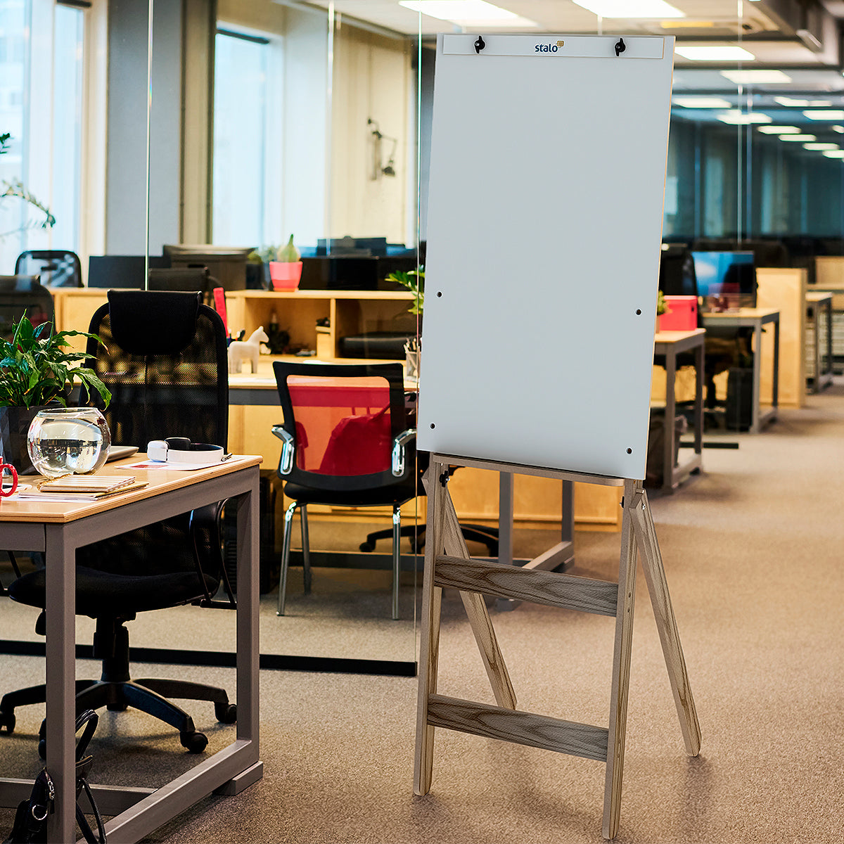 Flip Chart Lousa Quadro Branco Regulável Carvalho Fit