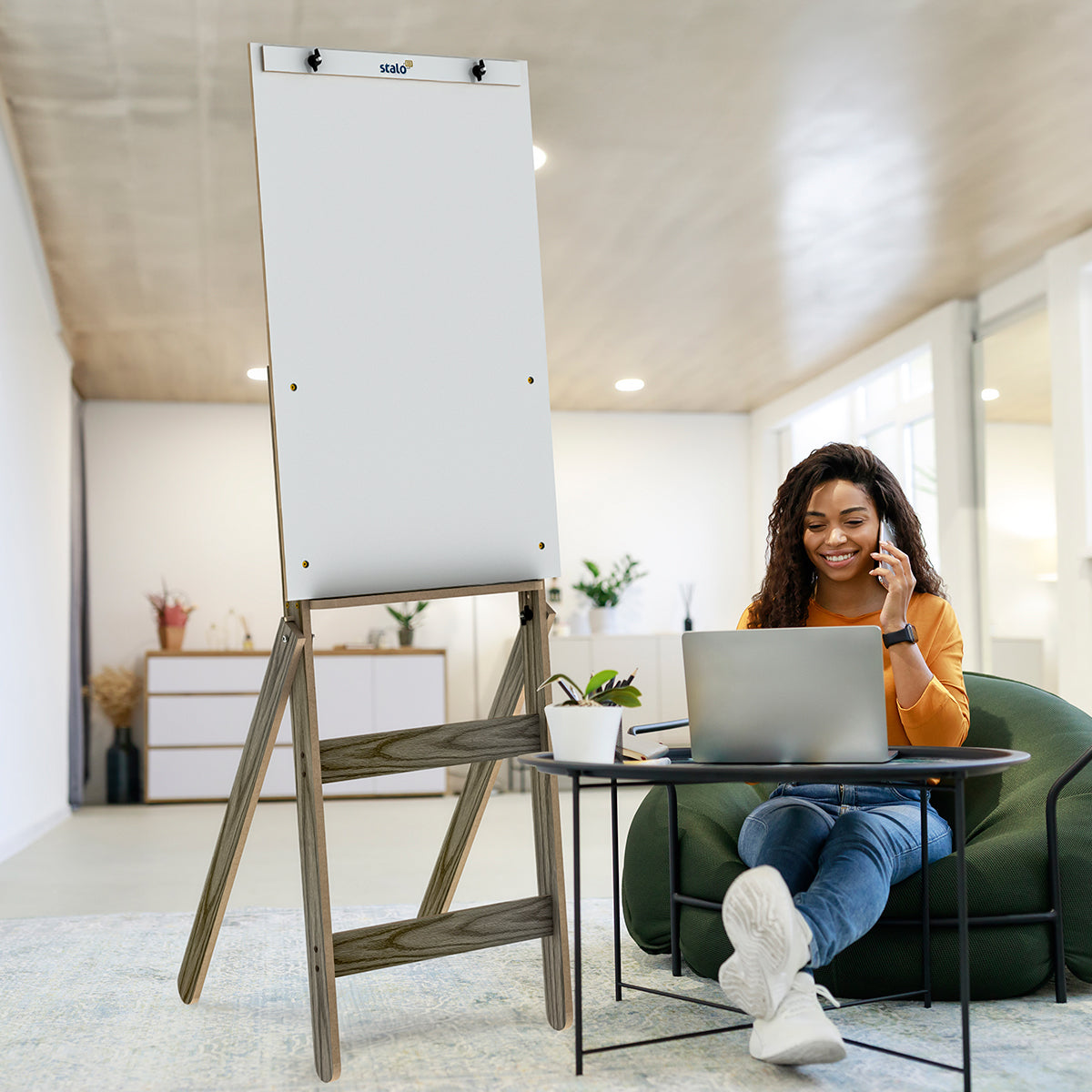 Flip Chart Lousa Quadro Branco Regulável Carvalho Fit