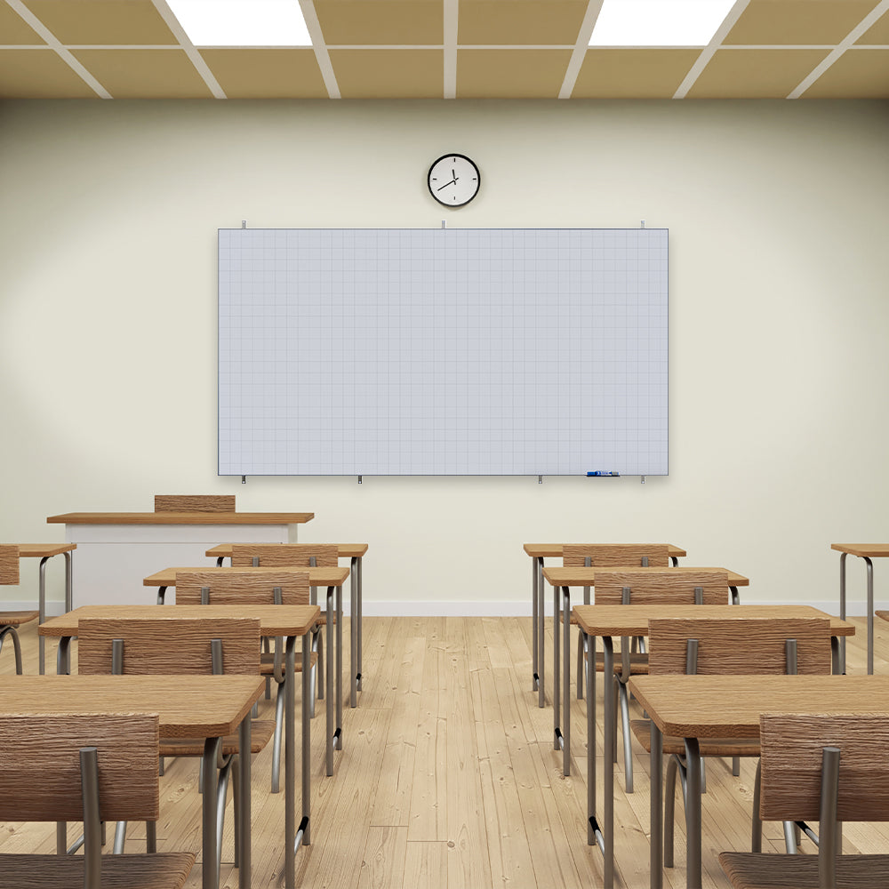 Lousa Quadro Branco Fórmica Modular Quadriculada Moldura de Alumínio Borderless