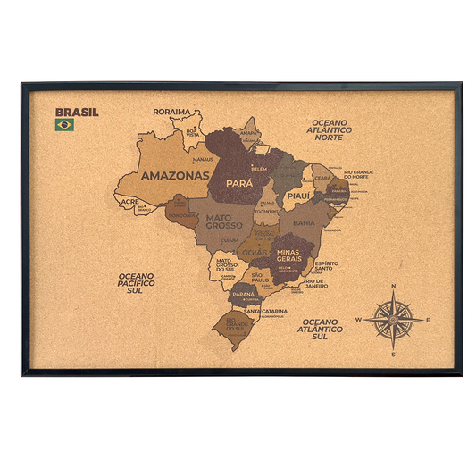 Quadro Decorativo Cortiça Mapa Brasil para Marcar Viagens